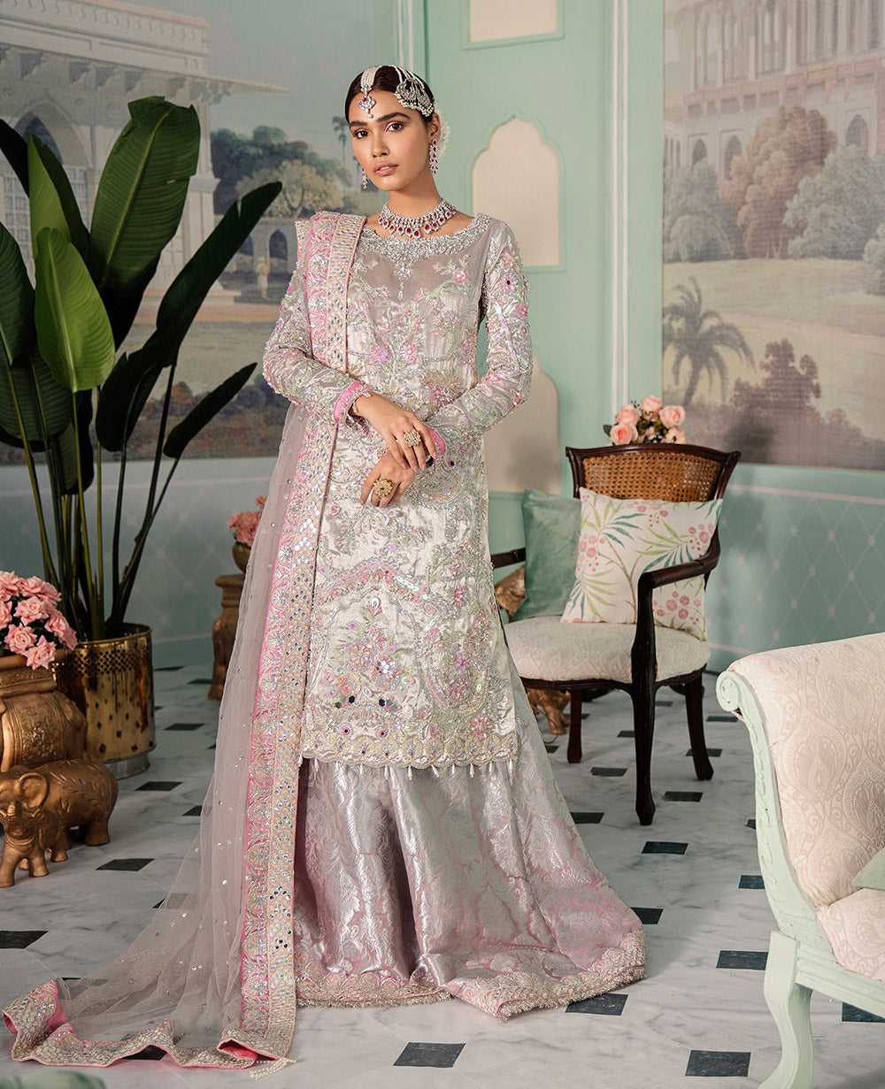 3 Piece Embroidered Raw Silk Suit