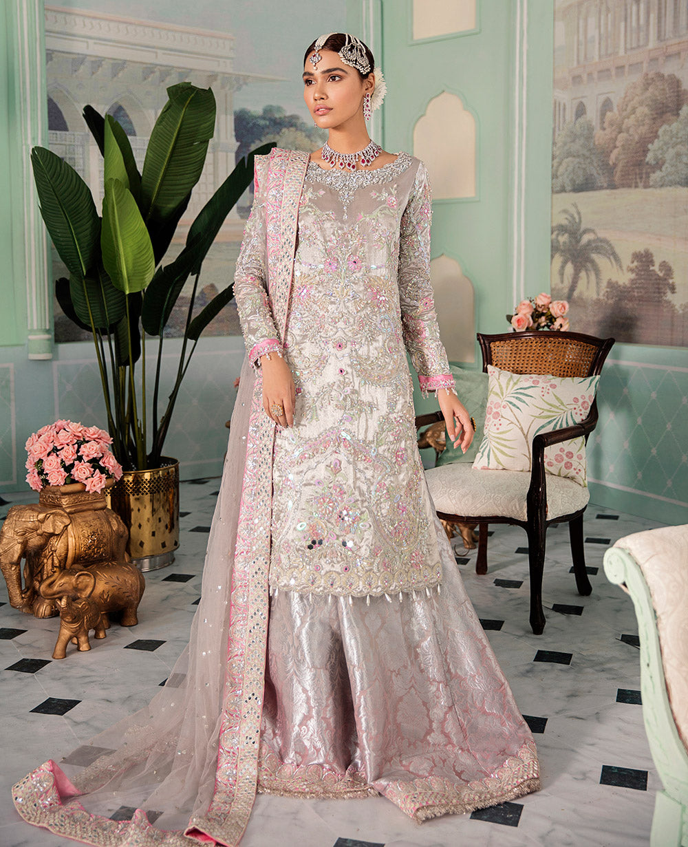 3 Piece Embroidered Raw Silk Suit