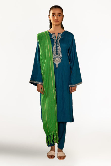 Jacquard Embroidered Shirt And Dupatta