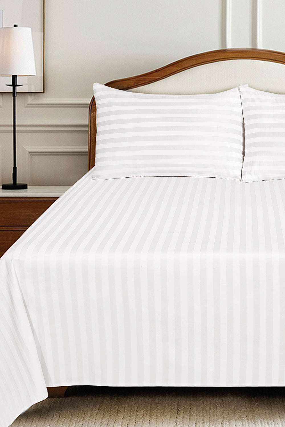 White Luxury Stripe Bed Sheet Set