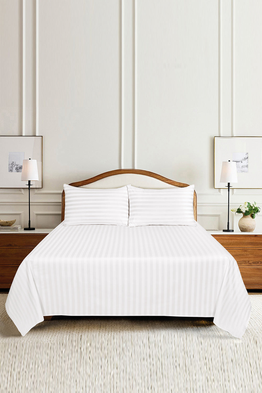 White Luxury Stripe Bed Sheet Set