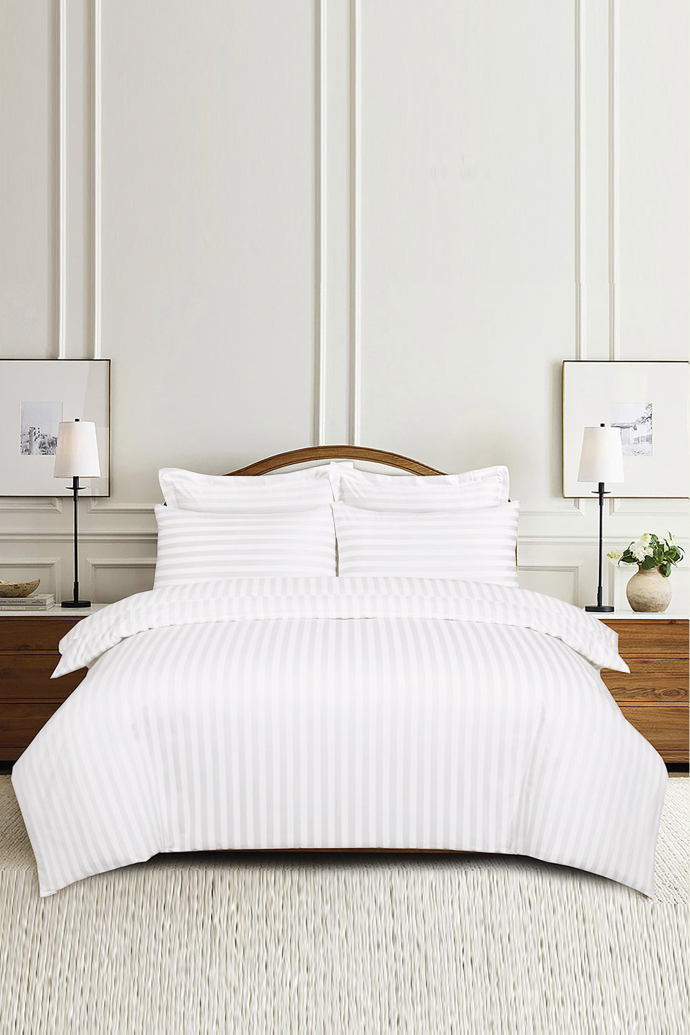 White Luxury Stripe Quilt Cover Set
