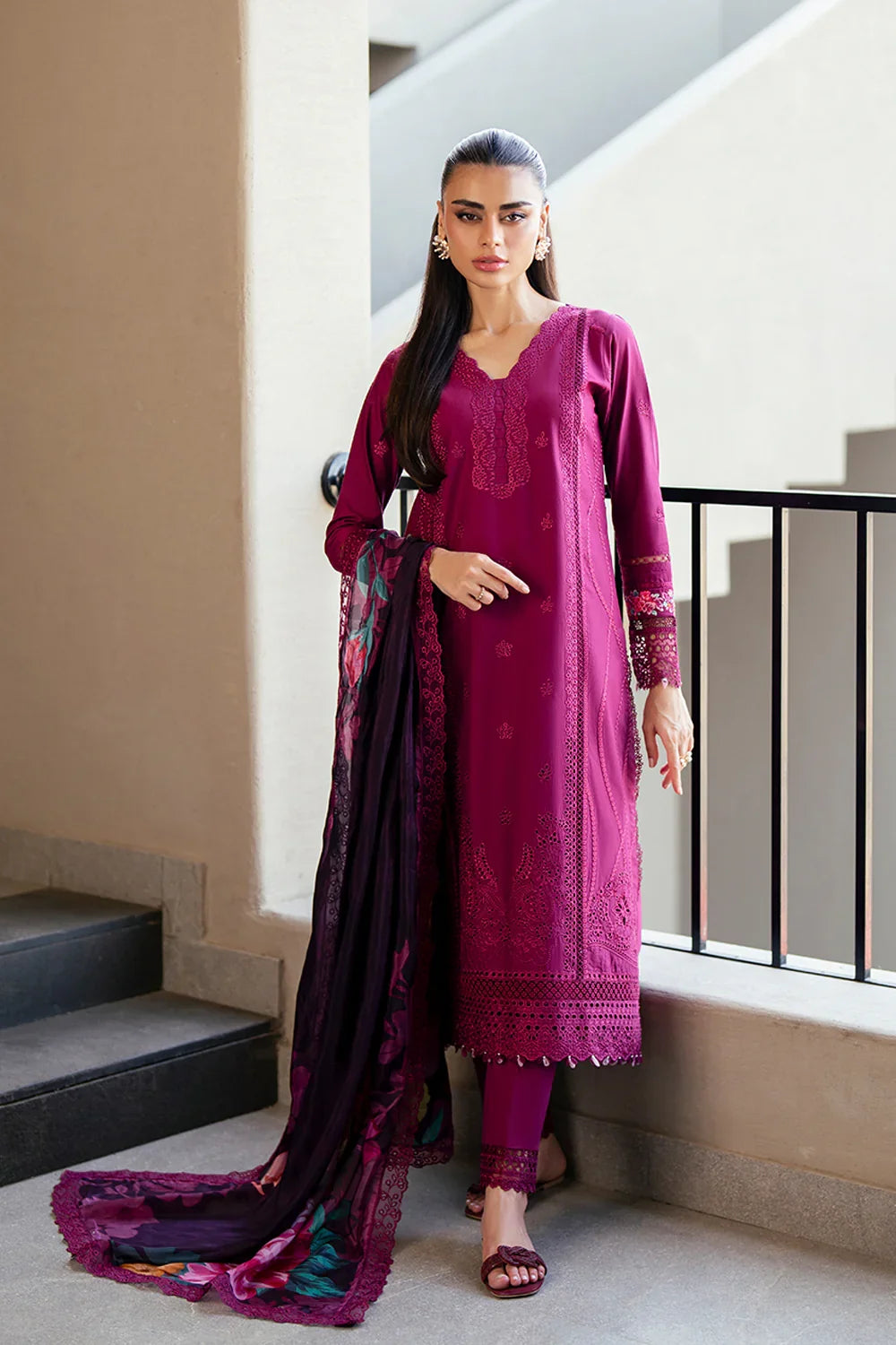 Azure Luxury Embroidered Lawn 3 Piece Unstitched Suit WINE MIRAGE