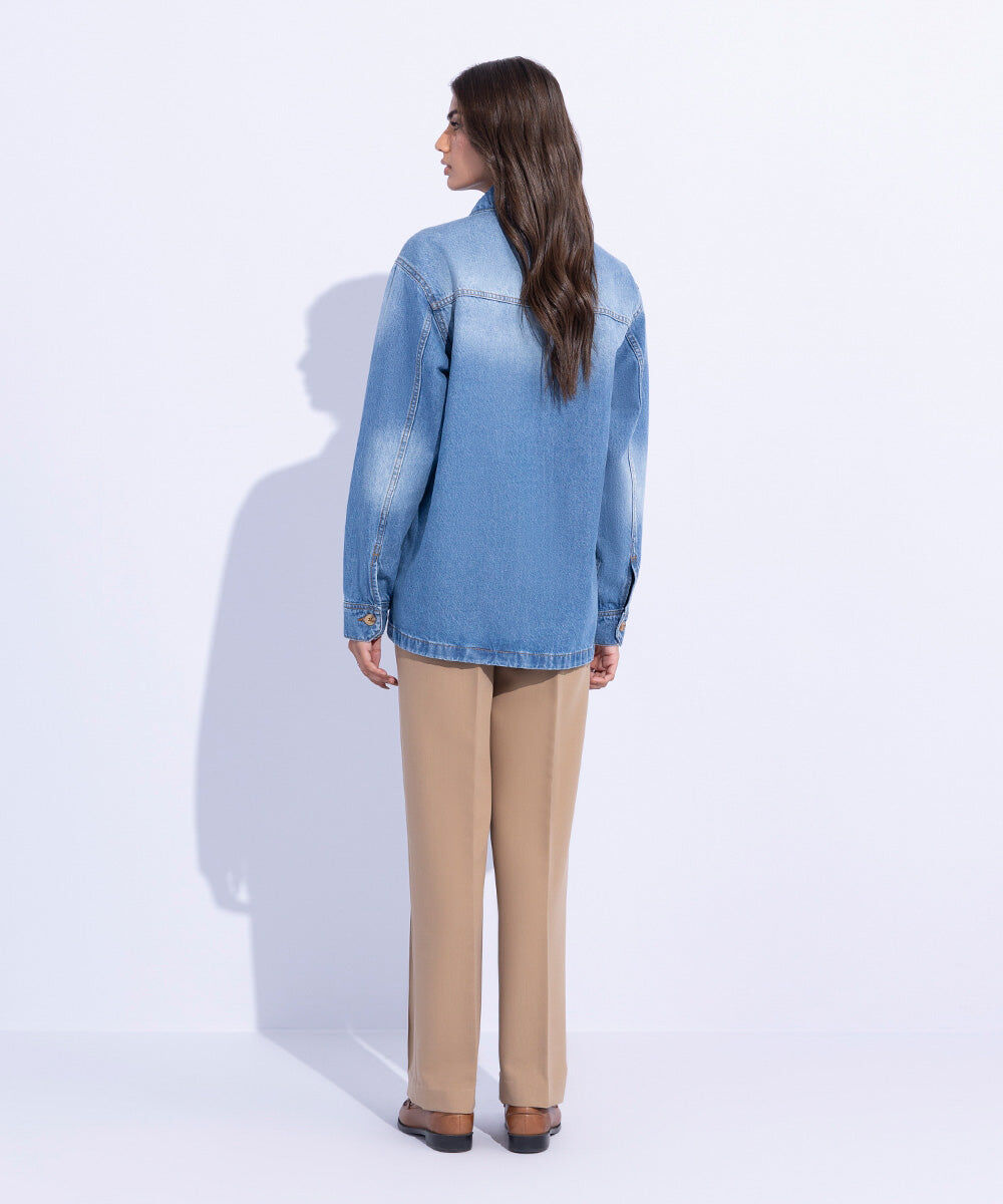 Denim Overshirt with Contrasting Pocket