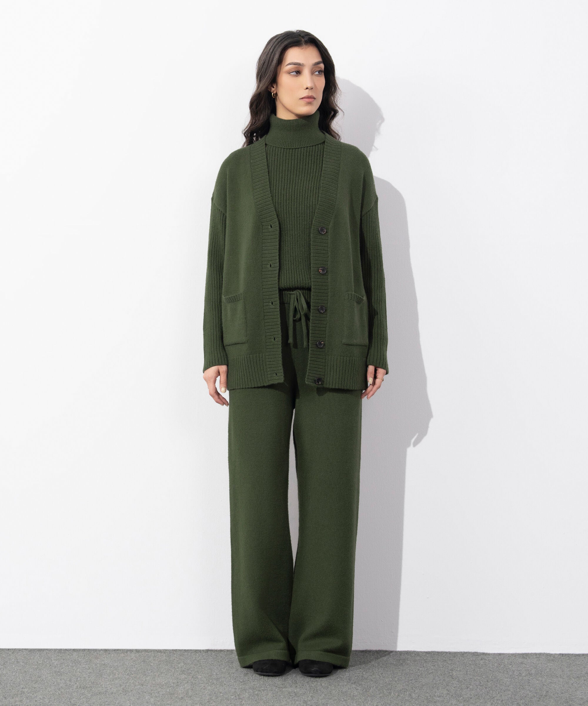 Women's Western Wear Olive Green Soft Touch Knit Cardigan