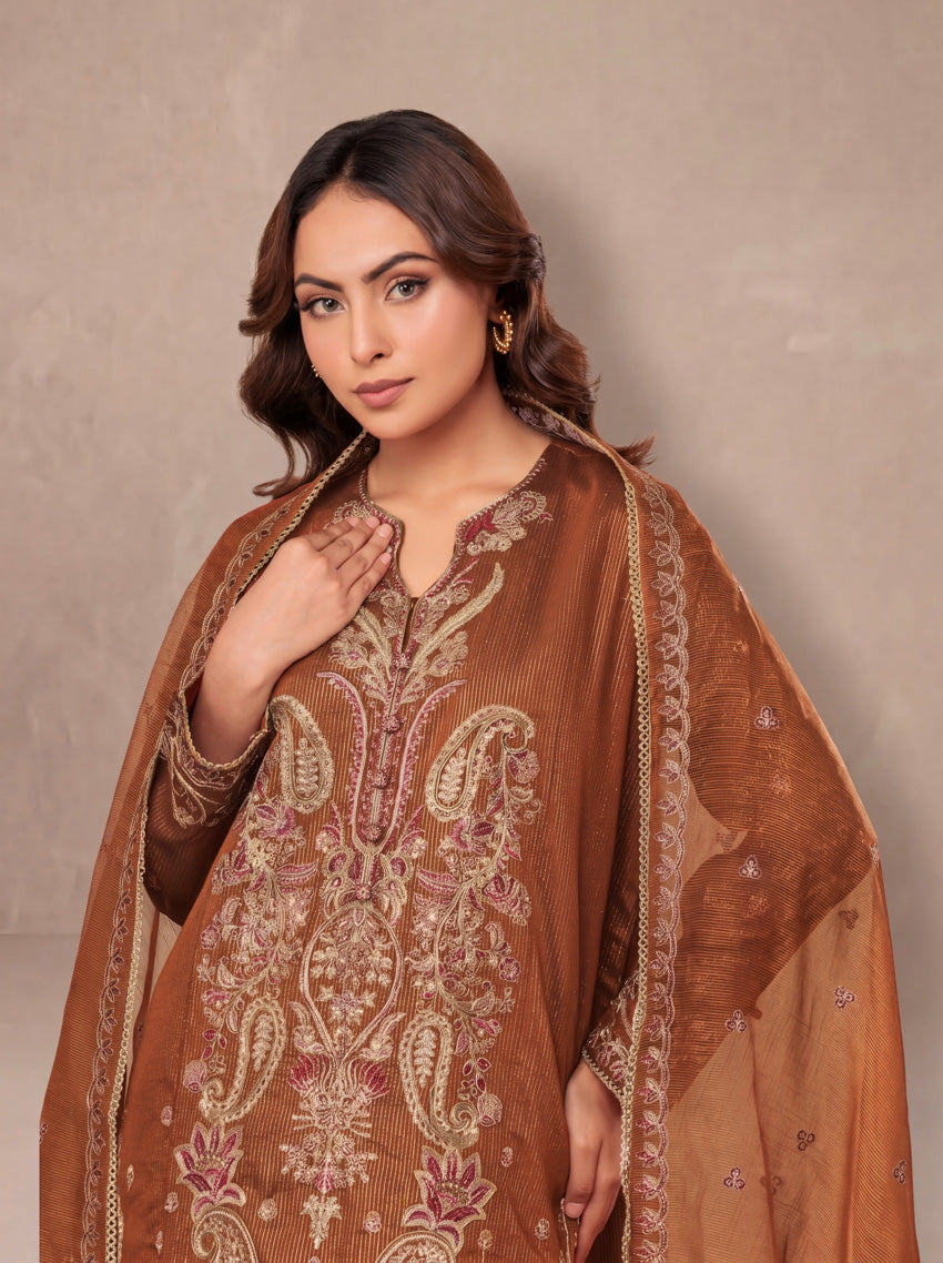 Rust-Fancy-Zari-3 Piece (WP3PSLW25L11D6)