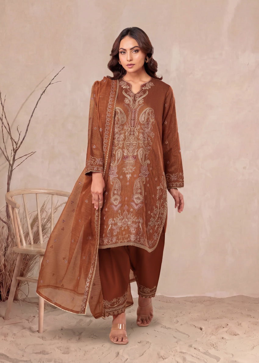 Rust-Fancy-Zari-3 Piece (WP3PSLW25L11D6)