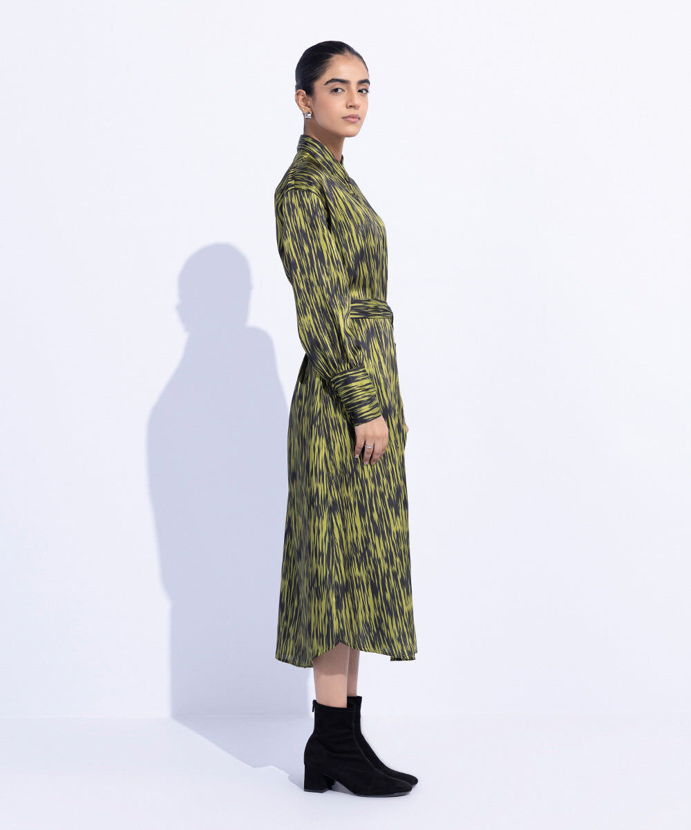 Silky Printed Dress with Belt