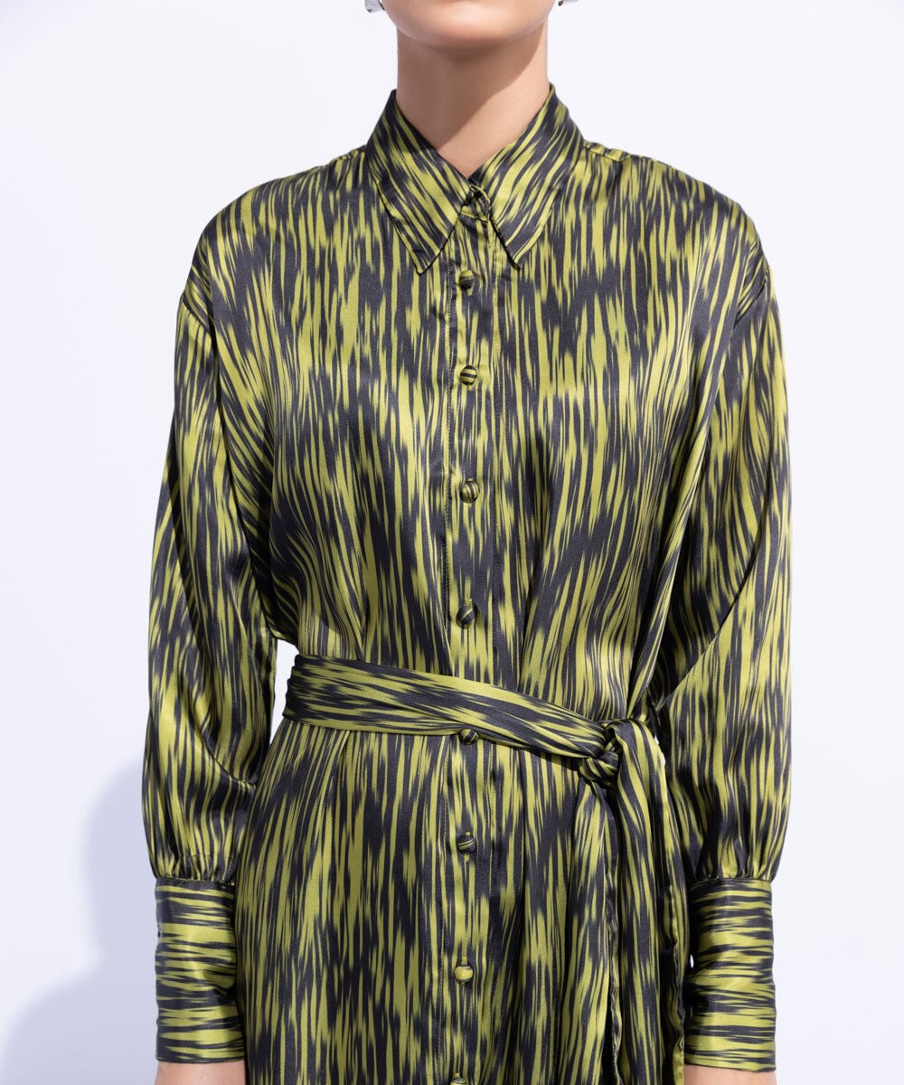Silky Printed Dress with Belt