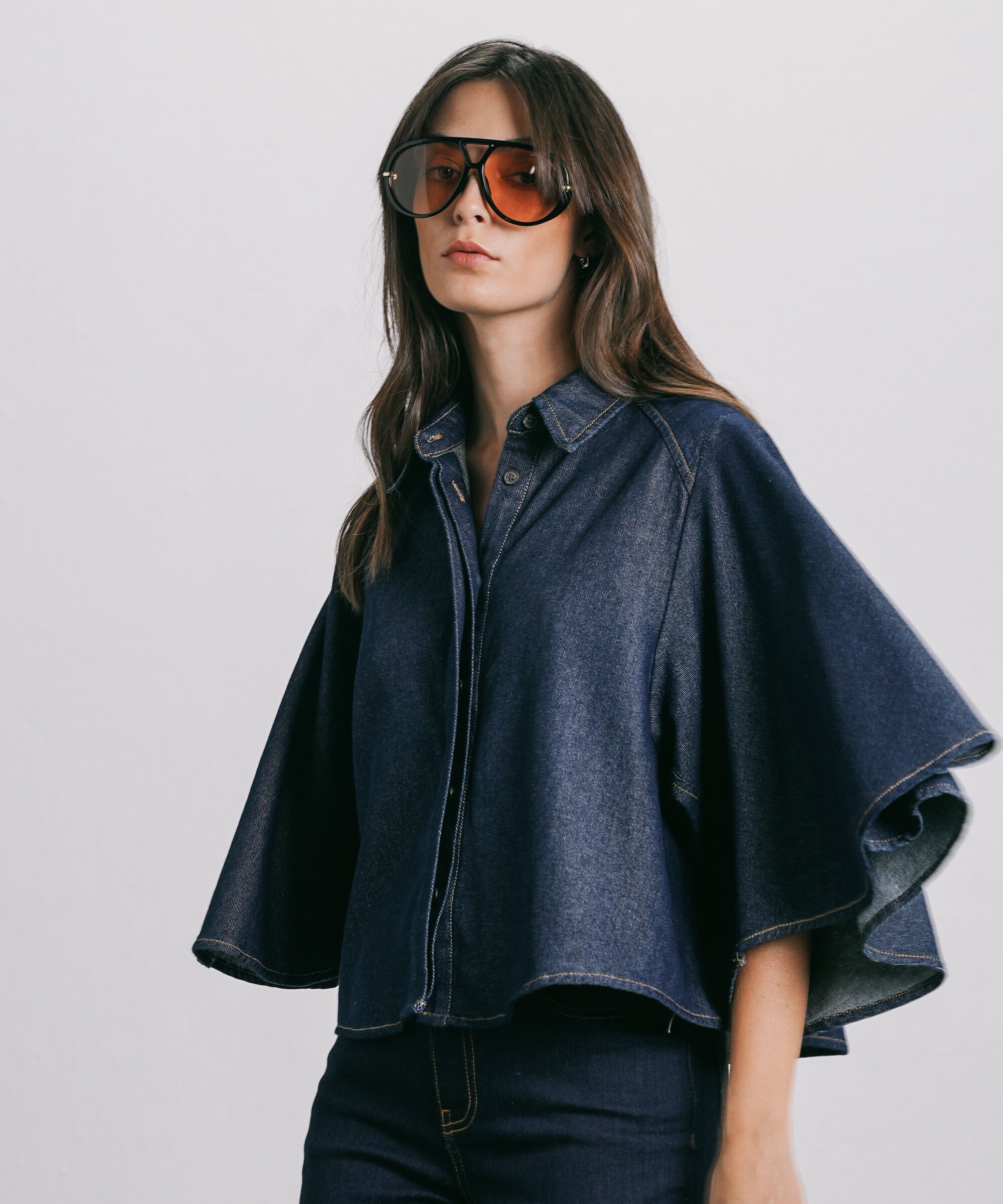 Women's Western Wear Blue Denim Kimono Shirt