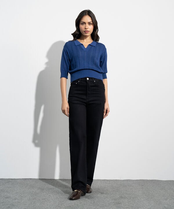 Pointelle Summer Knit Polo Top