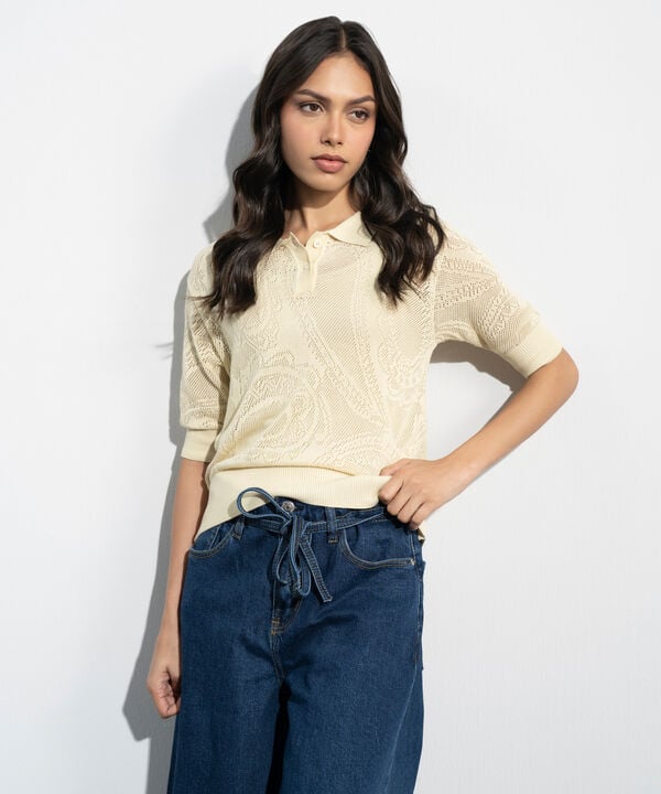 Pointelle Summer Knit Polo Top