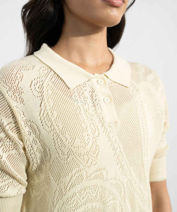 Pointelle Summer Knit Polo Top