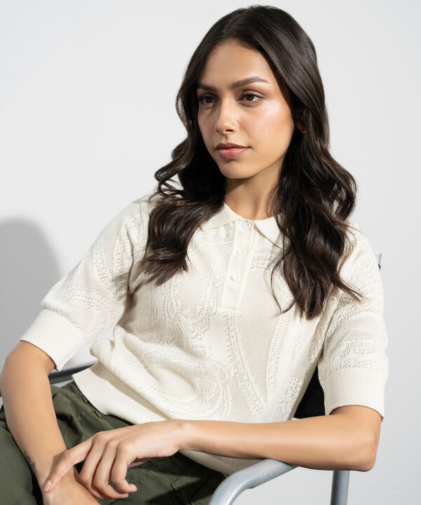 Pointelle Summer Knit Polo Top