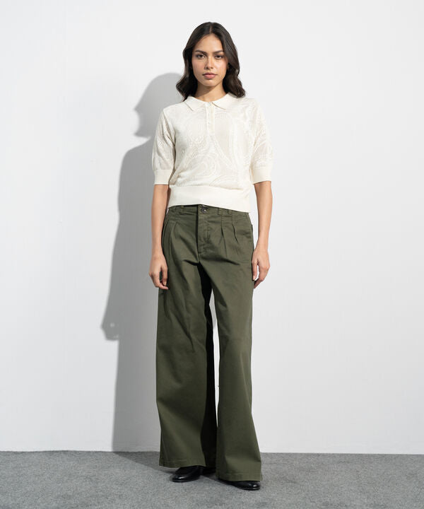 Pointelle Summer Knit Polo Top