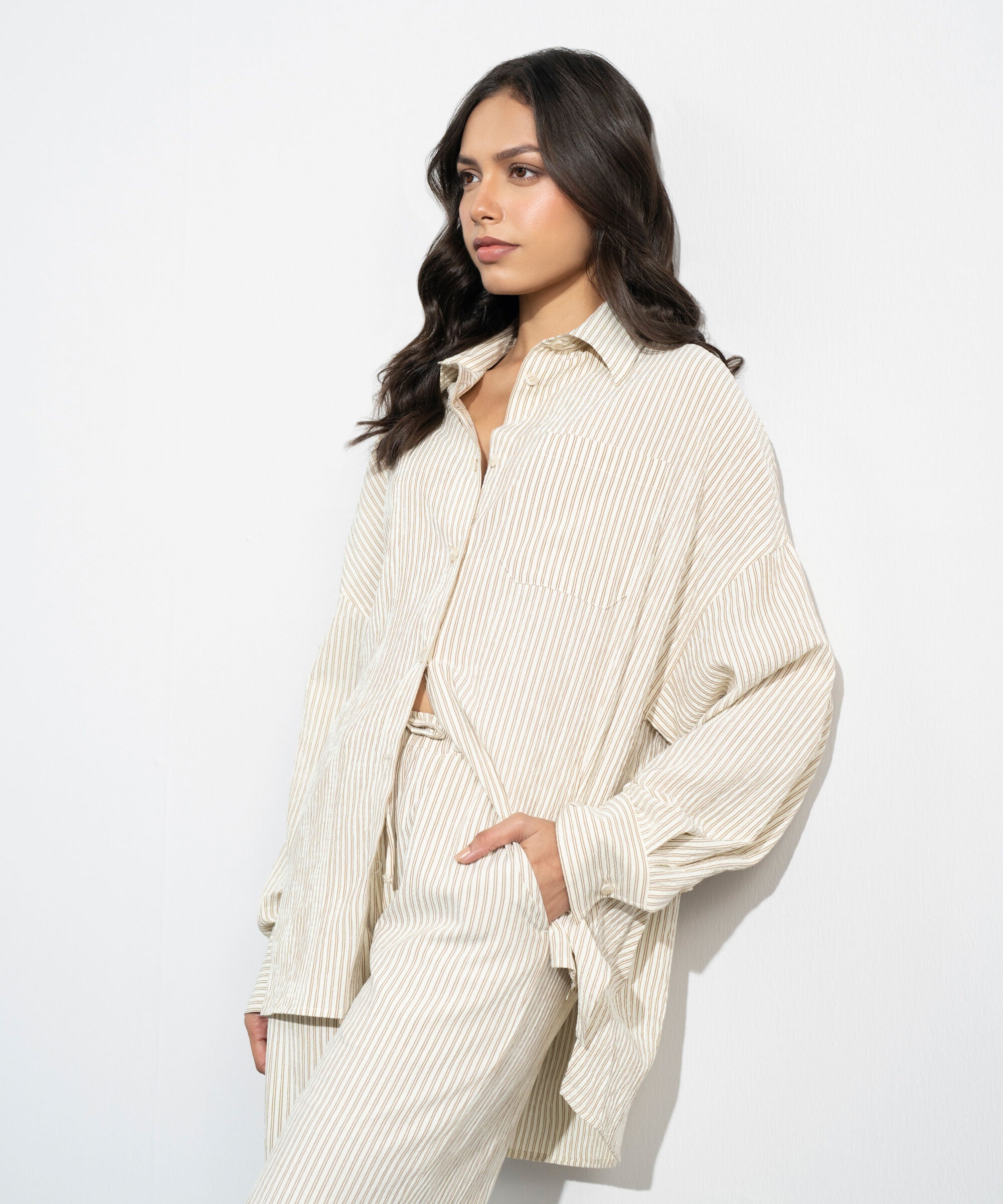 Women's Western Cream Oversize Striped Shirt