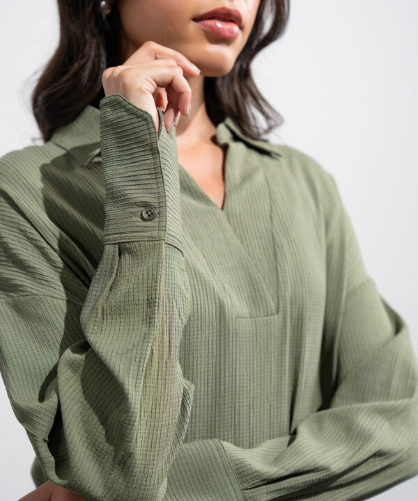 Seersucker V-Neck Top