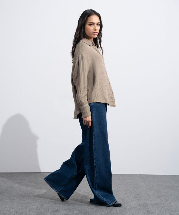 Loose-Fit Cotton Muslin Shirt