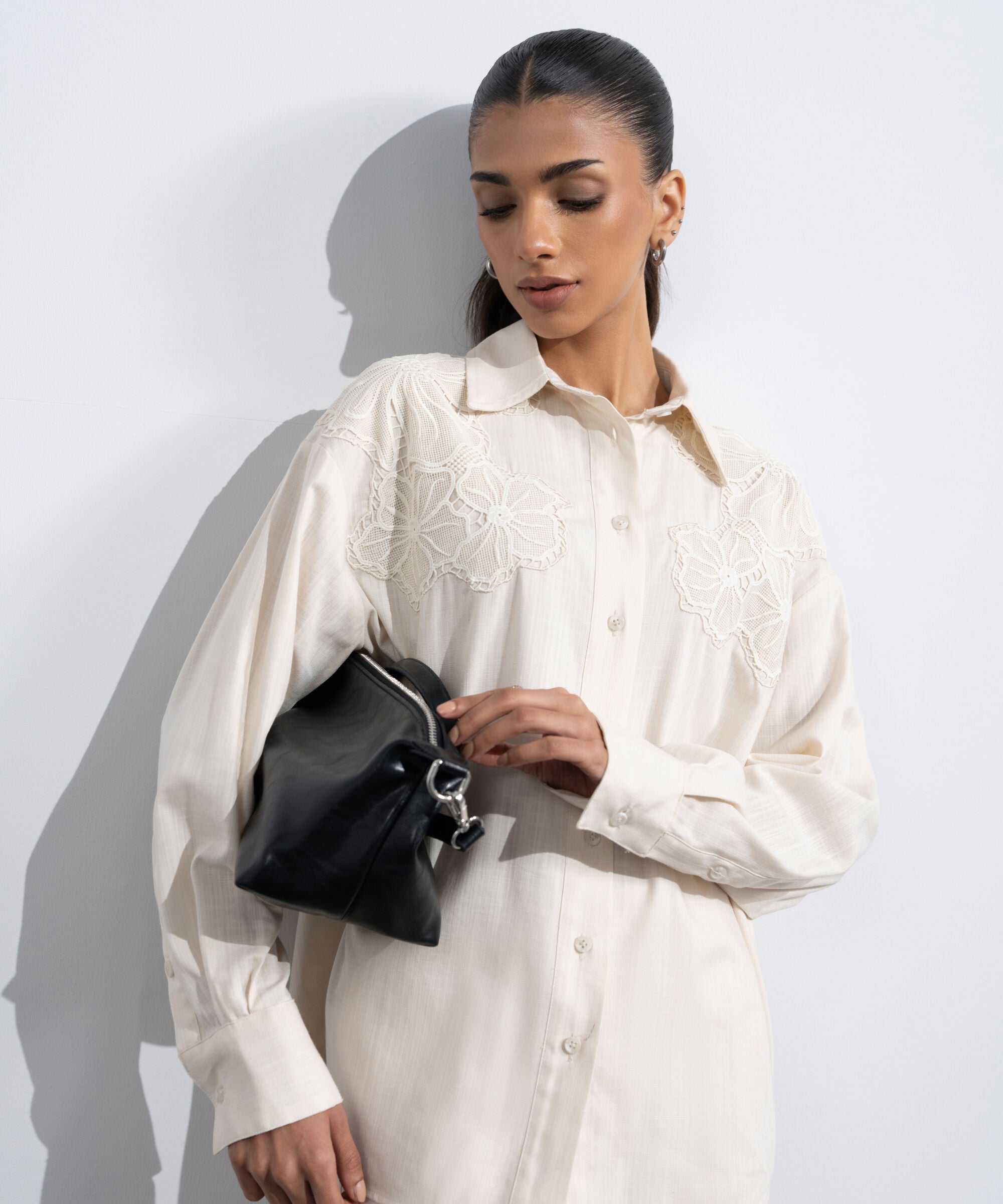 Women's Western Off-white Relaxed-Fit Embroidered Shirt