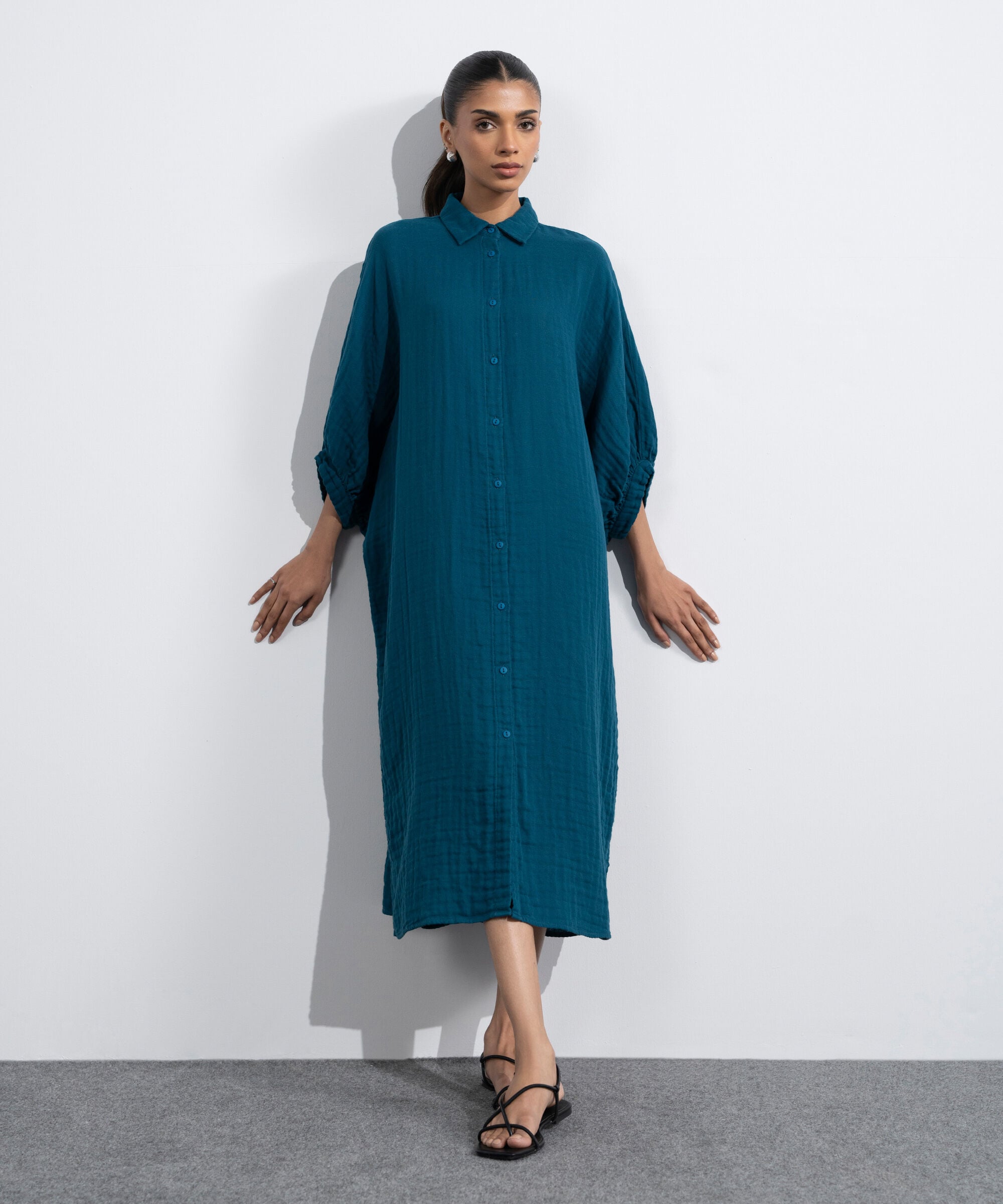 Women's Western Multi Batwing Sleeve Cotton Muslin Dress