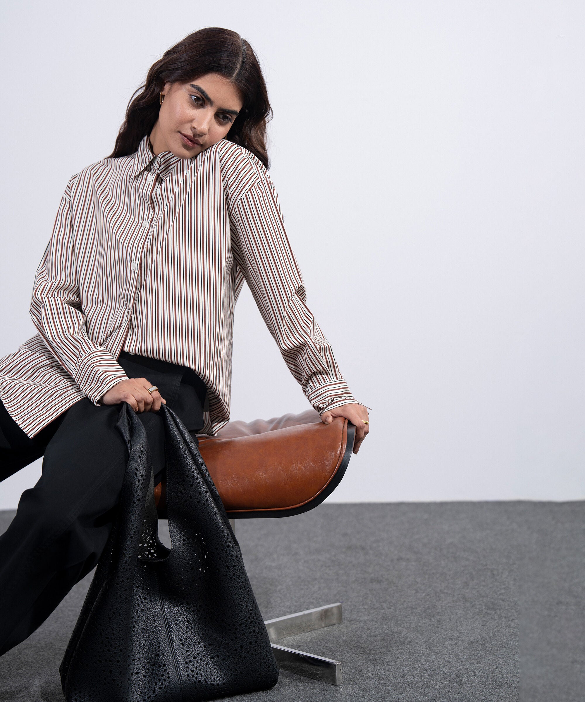 Women's Western Brown And White Standard-Fit Poplin Shirt