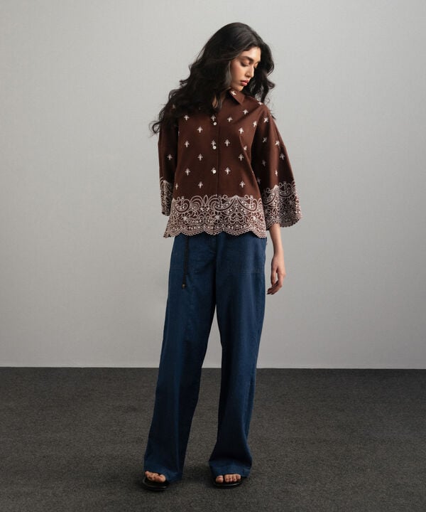 Embroidered V-Neck Top