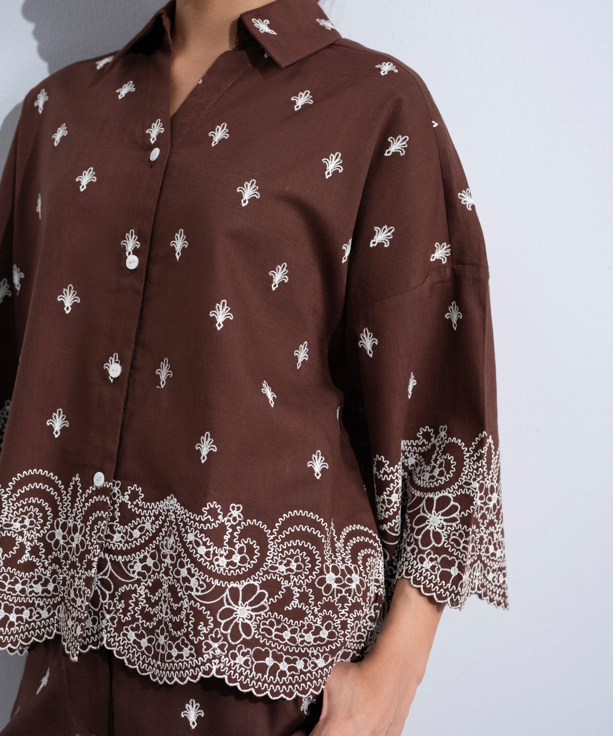 Embroidered V-Neck Top
