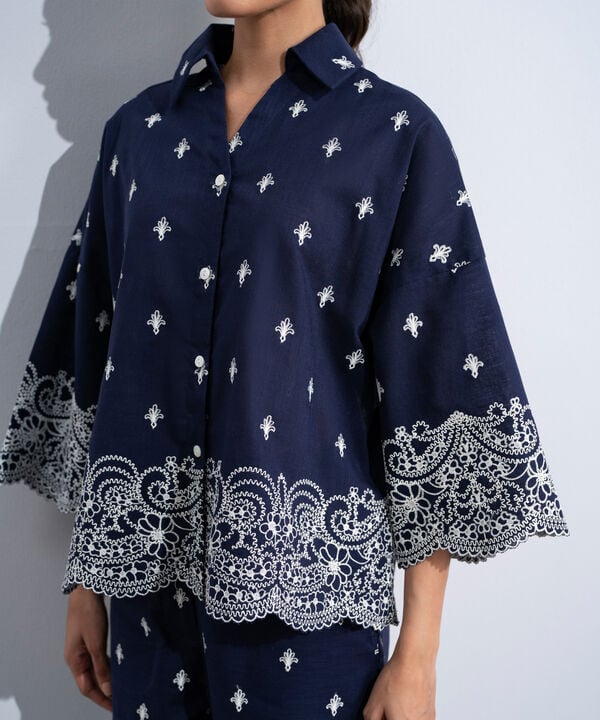 Embroidered V-Neck Top