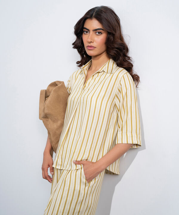 Linen Blend V-Neck Top