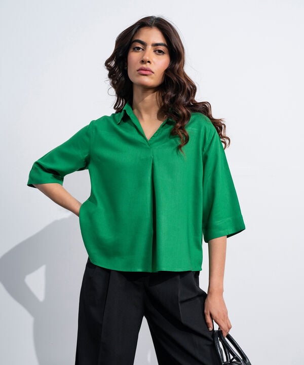 Linen Blend V-Neck Top