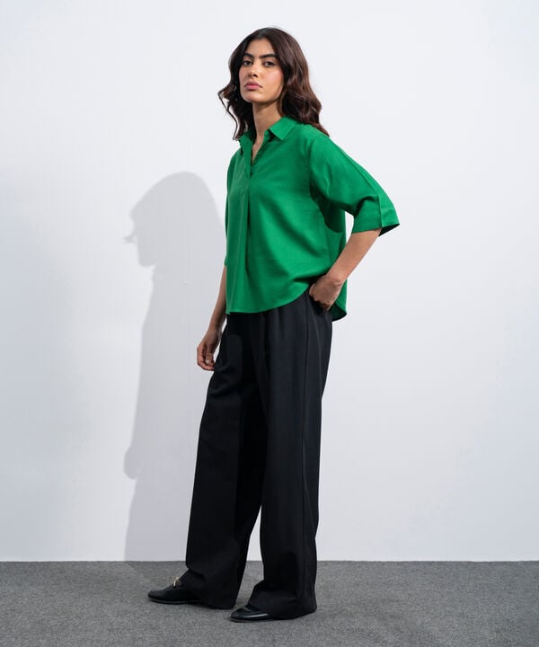 Linen Blend V-Neck Top