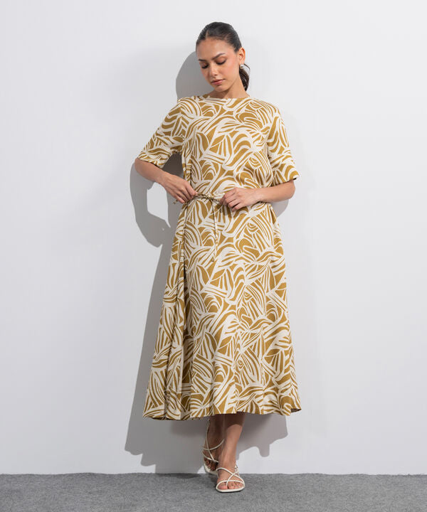 Linen Blend Printed Dress