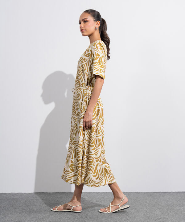 Linen Blend Printed Dress
