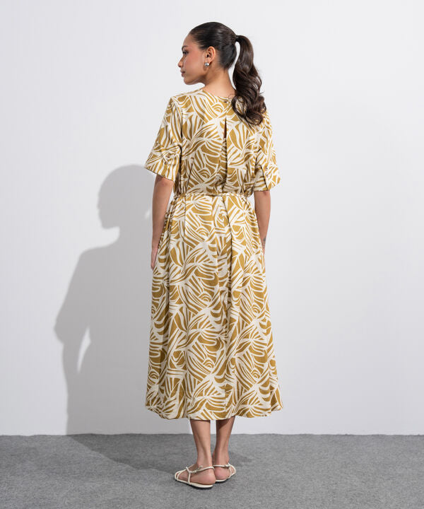 Linen Blend Printed Dress