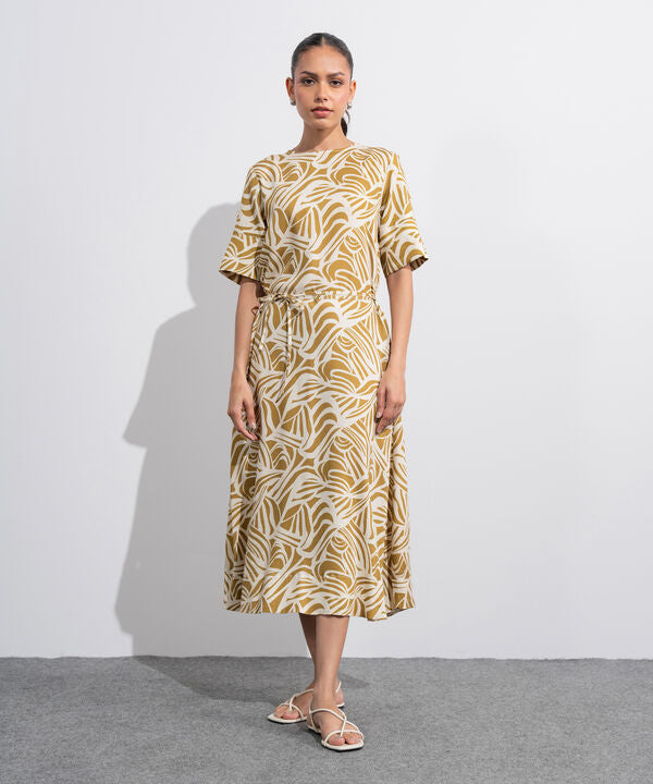 Linen Blend Printed Dress