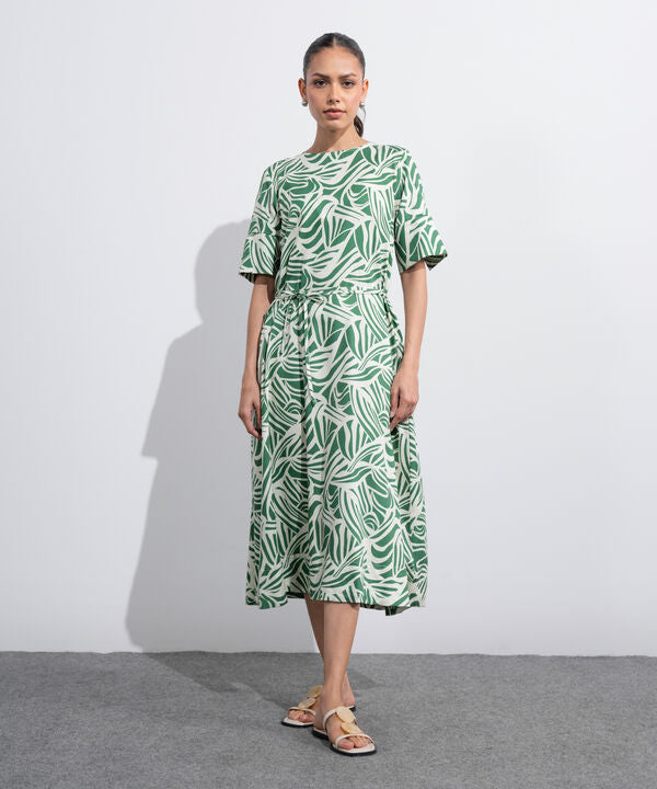 Linen Blend Printed Dress