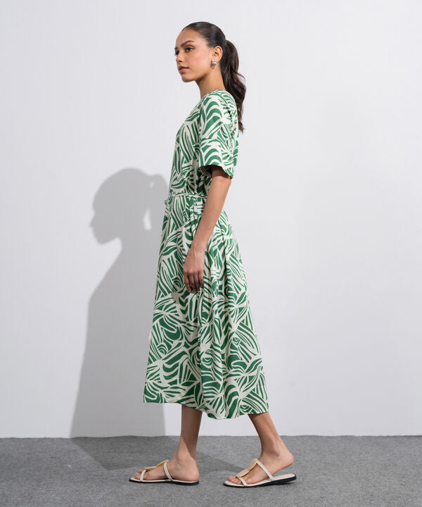 Linen Blend Printed Dress