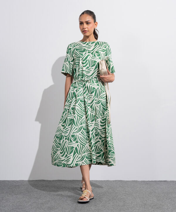 Linen Blend Printed Dress