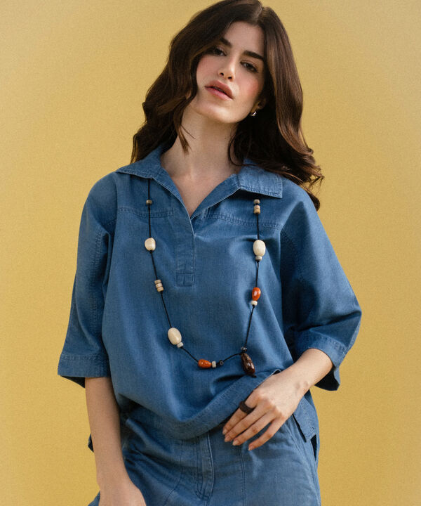 Denim Top With Kimono Sleeves