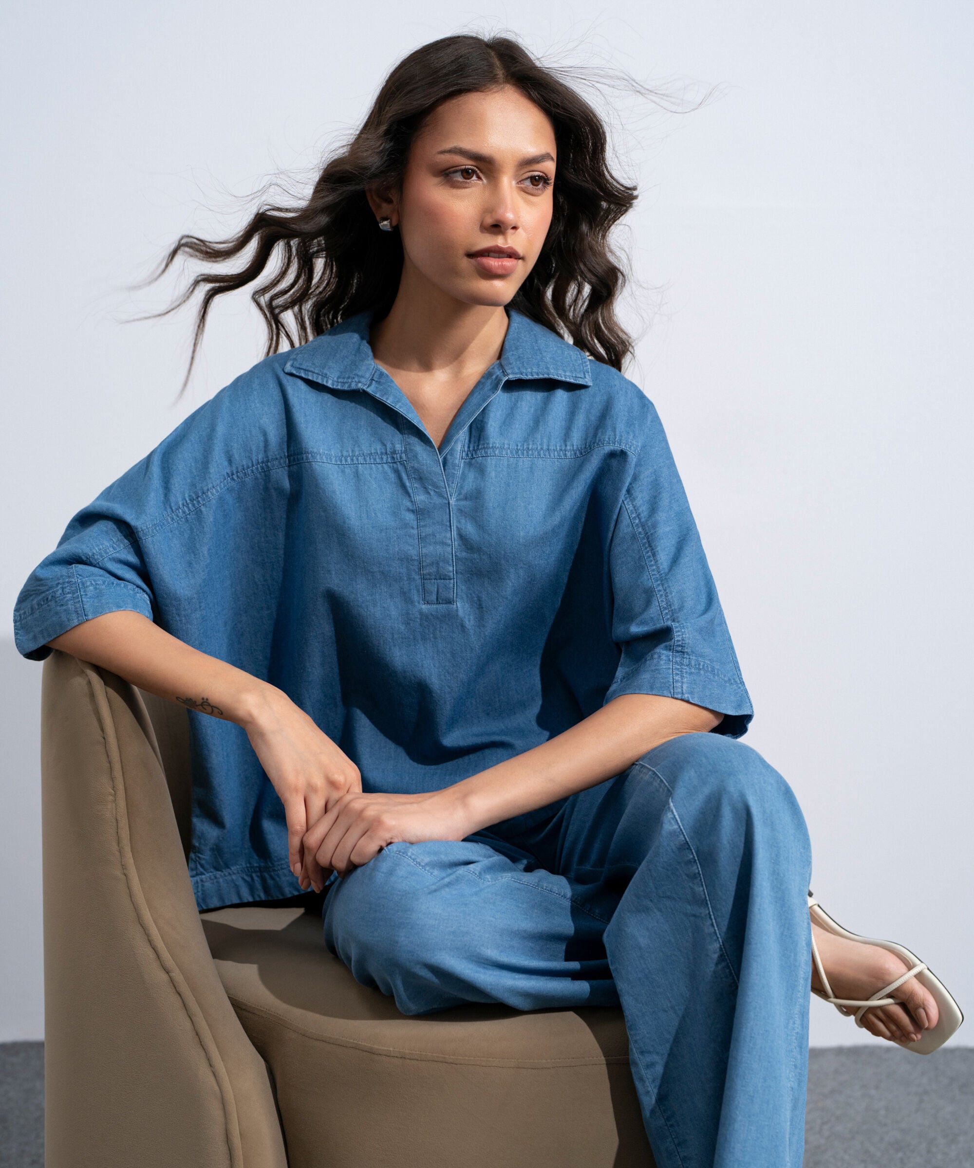 Denim Top With Kimono Sleeves