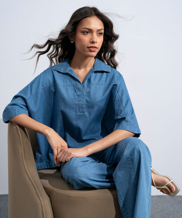 Denim Top With Kimono Sleeves