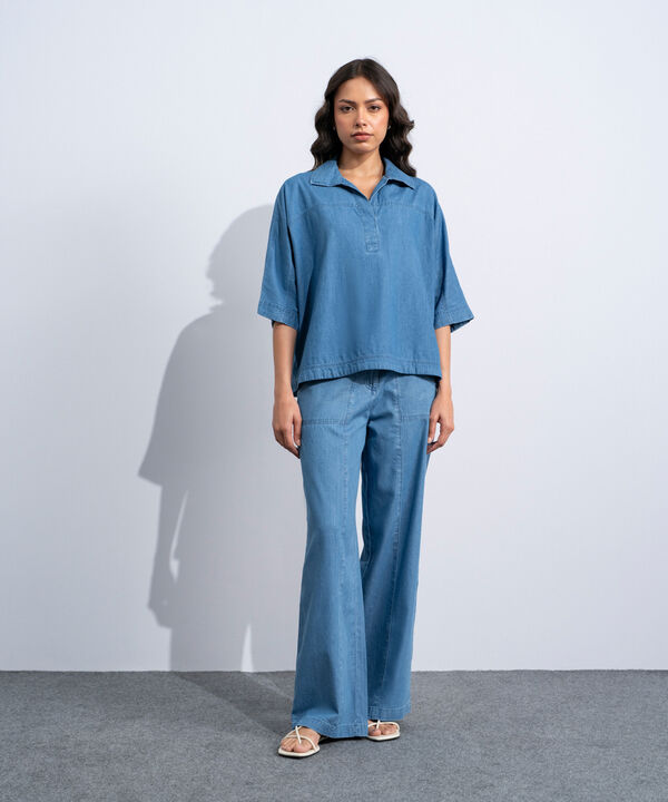 Denim Top With Kimono Sleeves