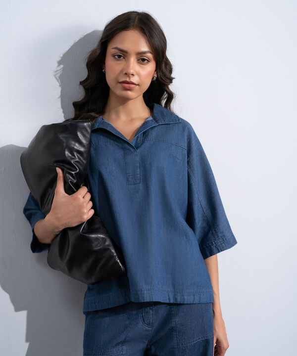 Denim Top With Kimono Sleeves