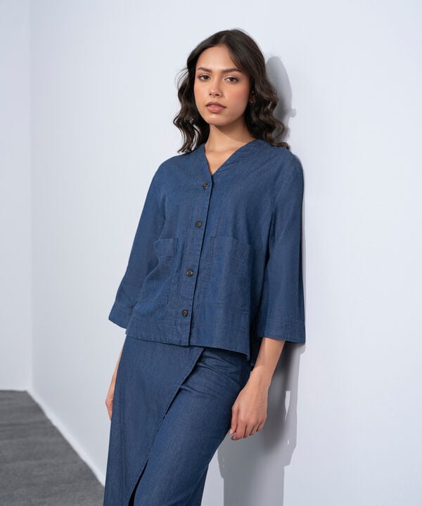 V-Neck Denim Shirt