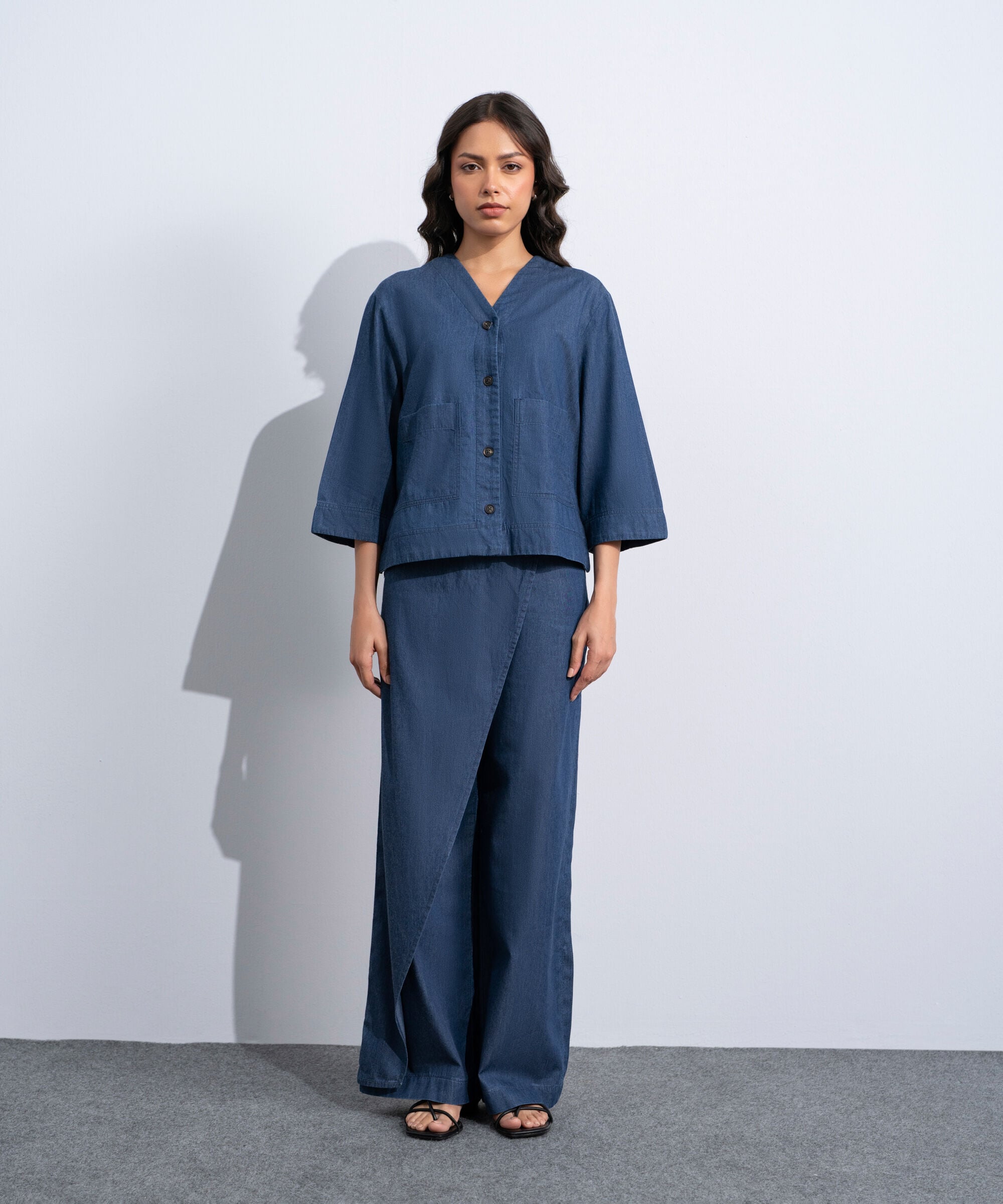 V-Neck Denim Shirt