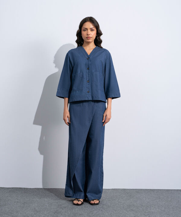 V-Neck Denim Shirt