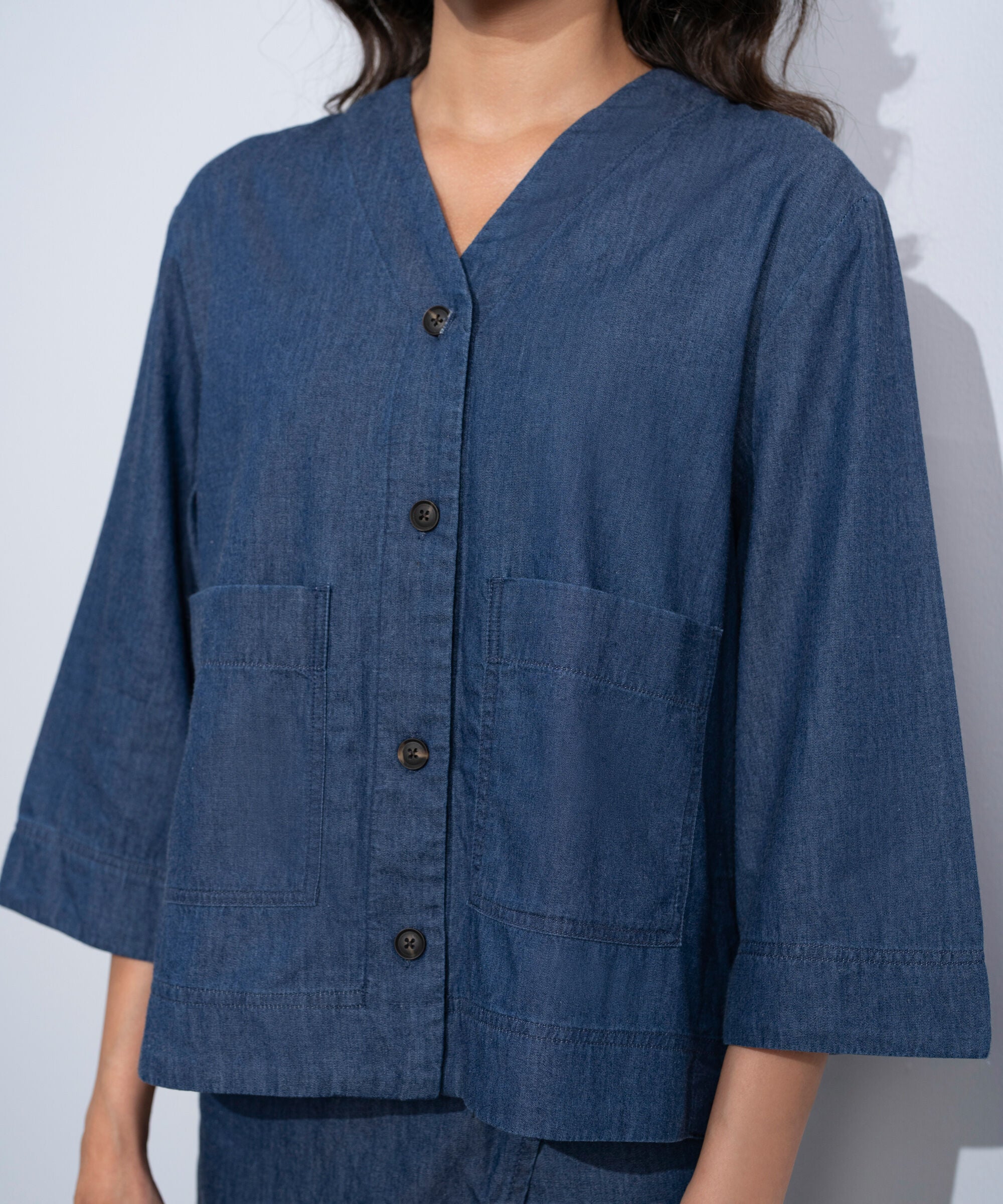V-Neck Denim Shirt