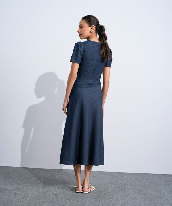 Puff Sleeve Denim Dress
