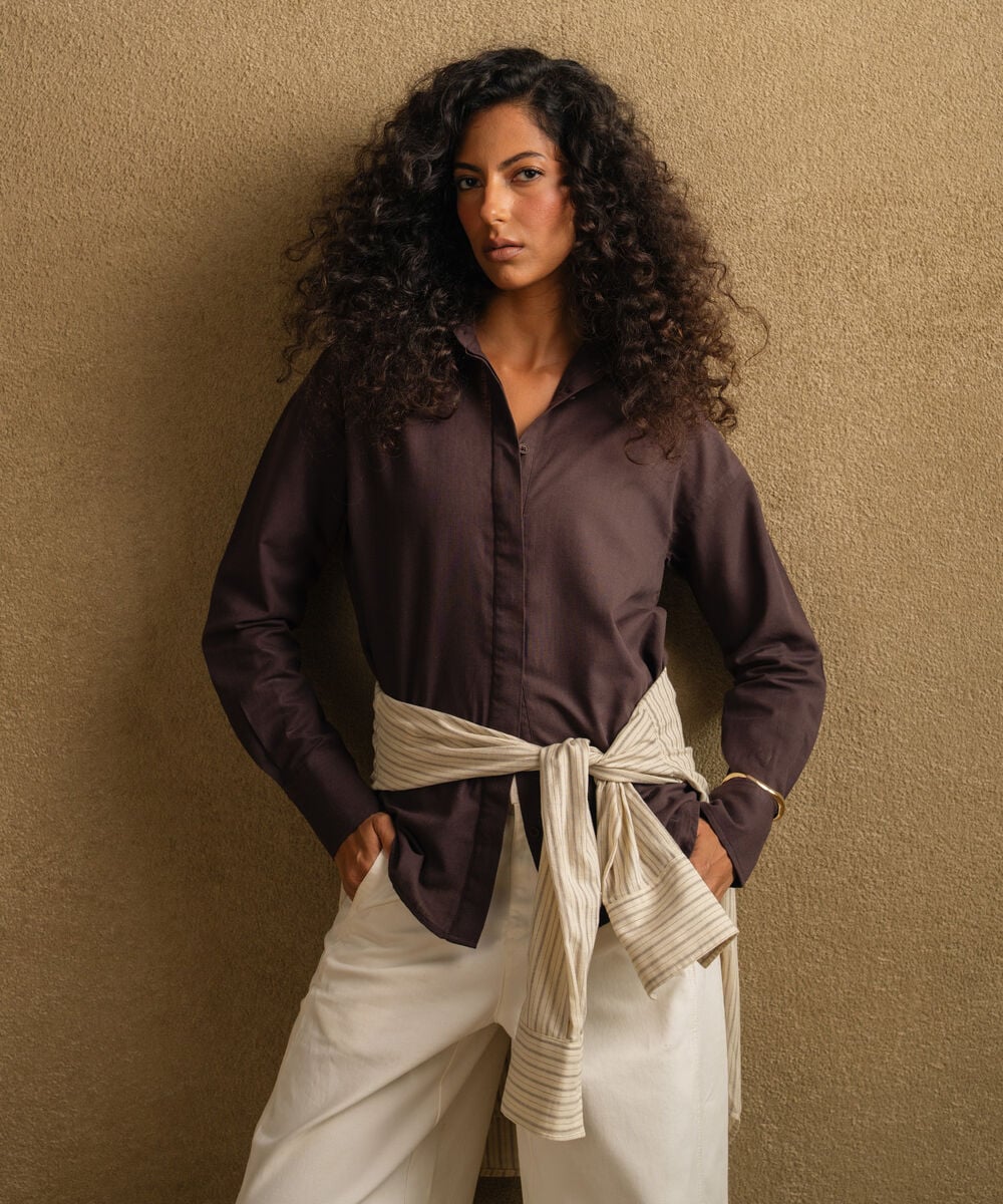 Button-Through Linen Blend Shirt WTOPV0726030
