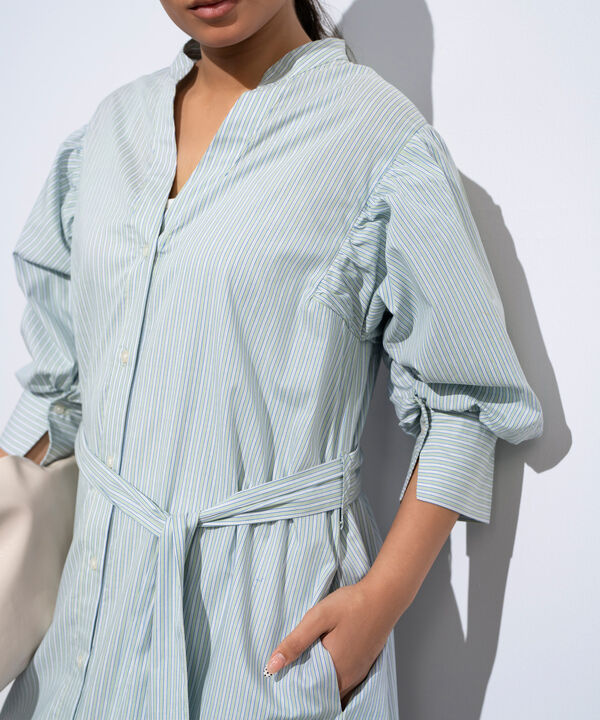 Striped Poplin Dress With Puff Sleeves